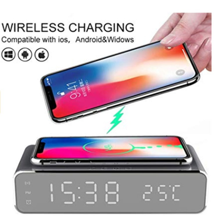 Wireless Charging Alarm Clock with Thermometer Display