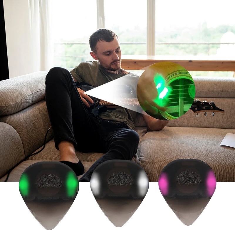 Guitar Touch Luminous Pick with High-Sensitivity LED Light Stringed Instrument Plectrum Non-Slip for Bass Electric Guitarists - Korvel