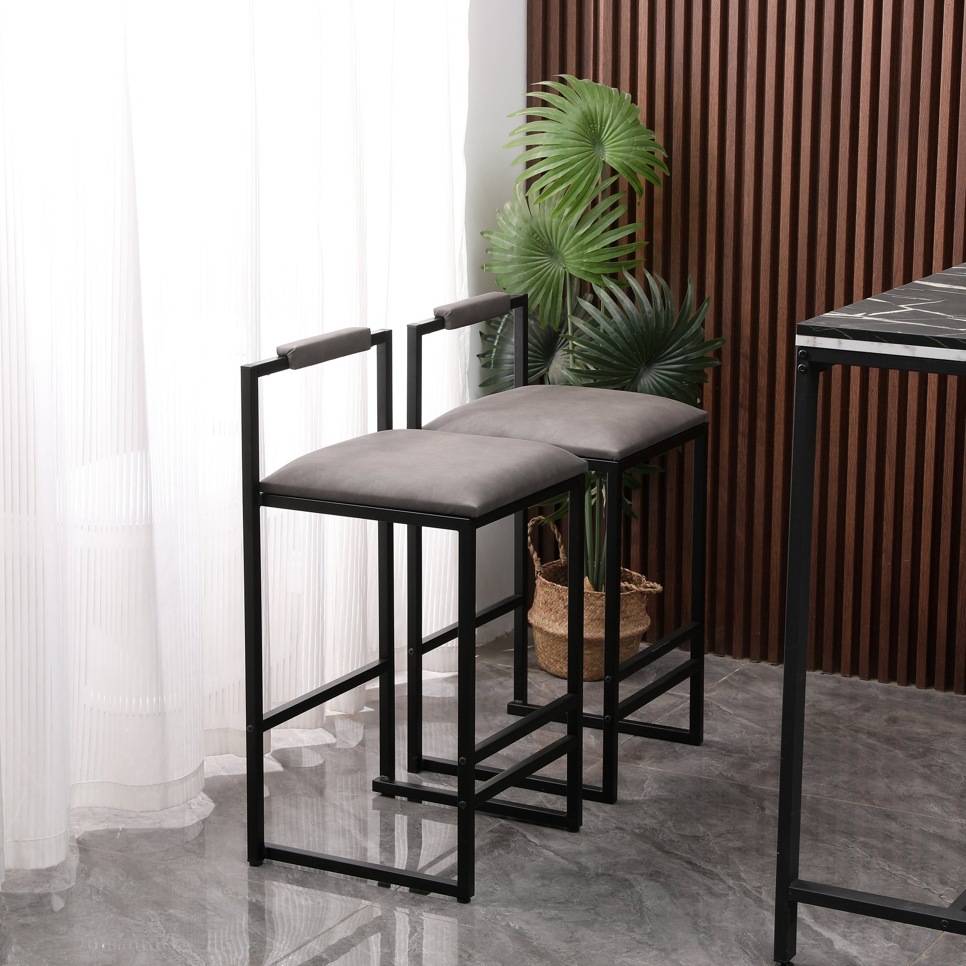 Set of 2 Counter Height Barstools Kitchen Island Stools (Gray with Back) - Korvel