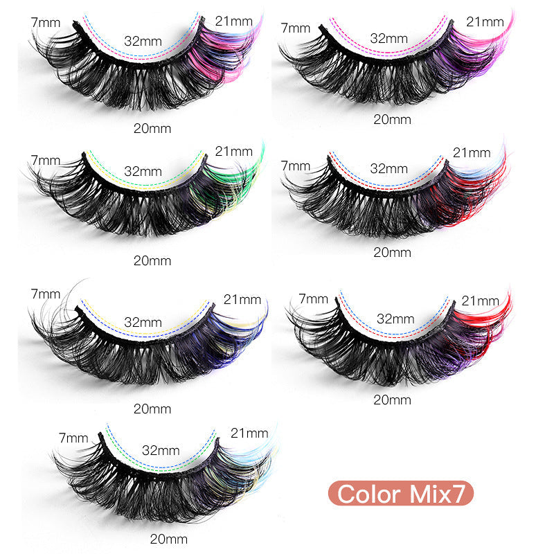 7 Paires de Faux Cils Épais en Mouton Imitation Multicolores à Plusieurs Couches