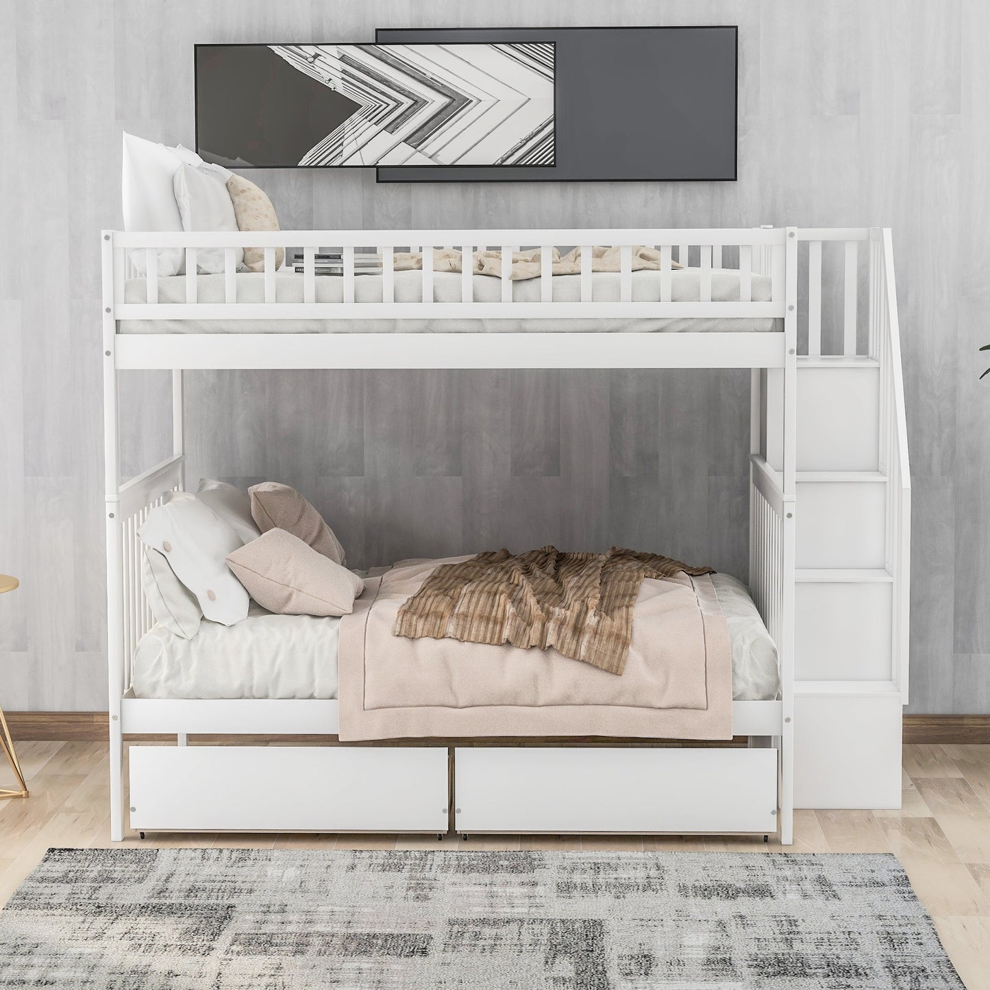 Full over Full Bunk Bed with Two Drawers and Storage White - Korvel