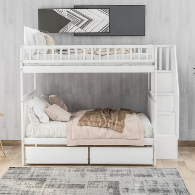 Full over Full Bunk Bed with Two Drawers and Storage White - Korvel