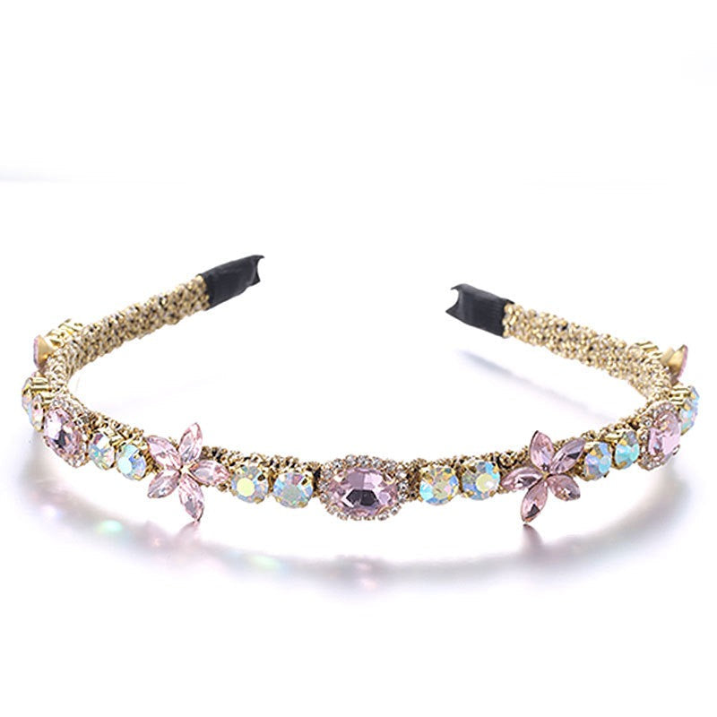 Crystal flower set with colorful glass diamond fine edge hair hoop - Korvel