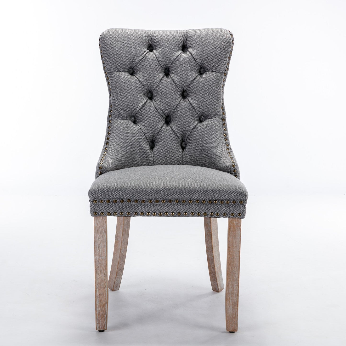 High-end Tufted Solid Wood Contemporary Flax Upholstered Linen Dining Chair with Wood Legs Nailhead Trim 2-Pcs Set Gray - Korvel