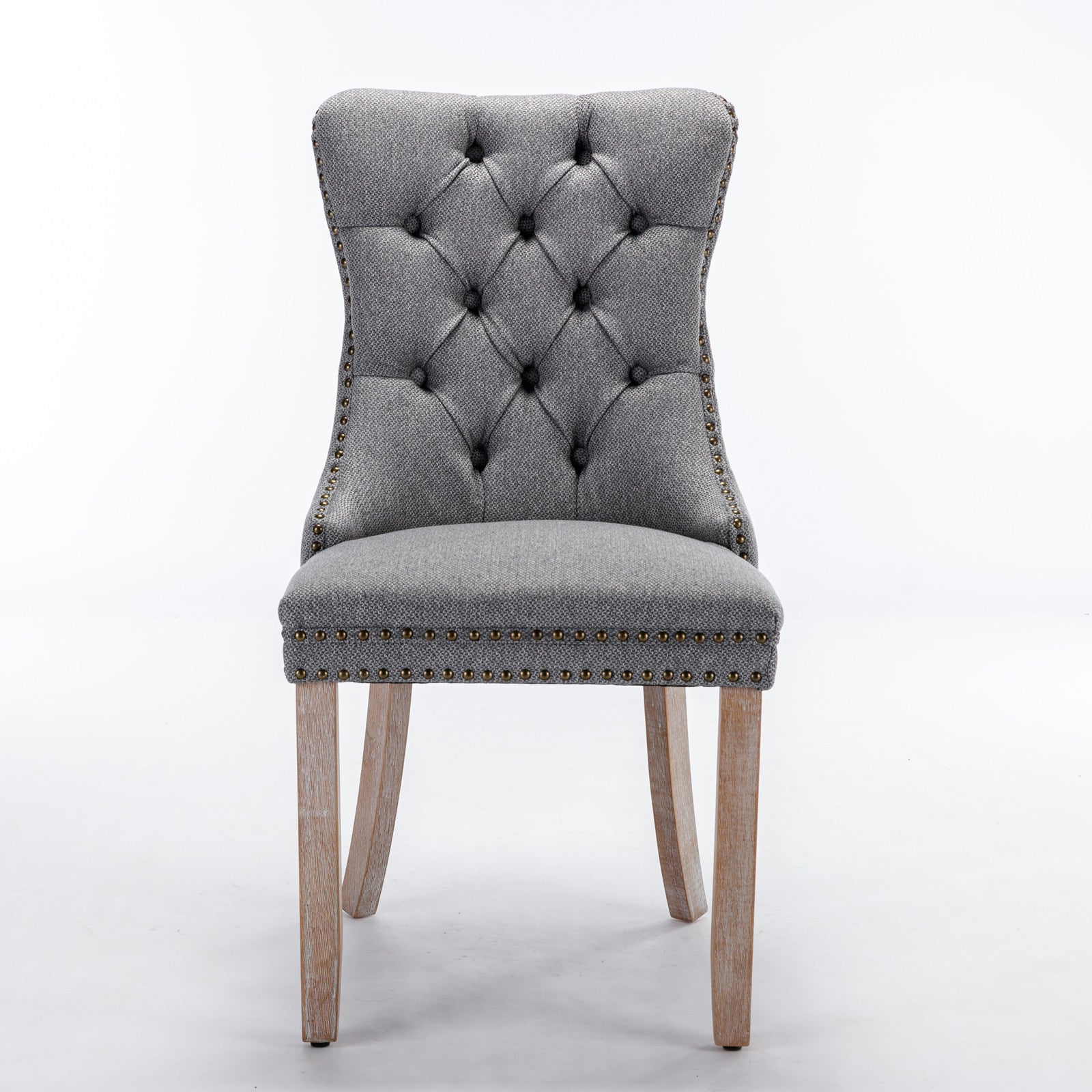 High-end Tufted Solid Wood Contemporary Flax Upholstered Linen Dining Chair with Wood Legs Nailhead Trim 2-Pcs Set Gray - Korvel