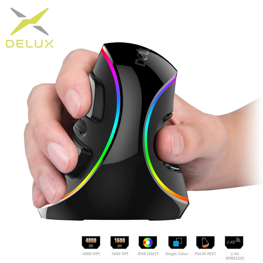 Delux M618 PLUS Ergonomics Vertical Gaming Mouse 6 Buttons 4000 DPI RGB Wired/Wireless Right Hand Mice For PC Laptop Computer - Korvel