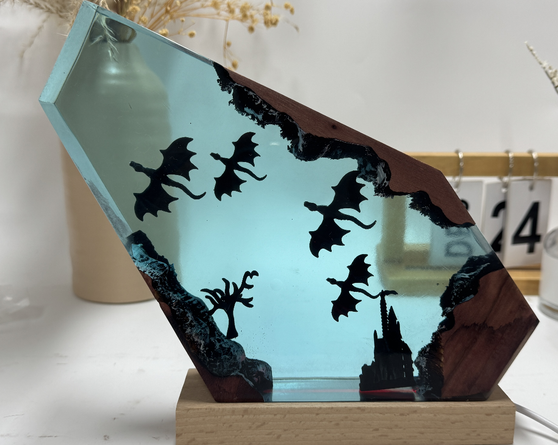 Fire Dragon and Ice Dragon Resin Lamp 3D Dragon Desk Lamp Game of Power Dragon Lamp Lighting Home Decoration - Korvel