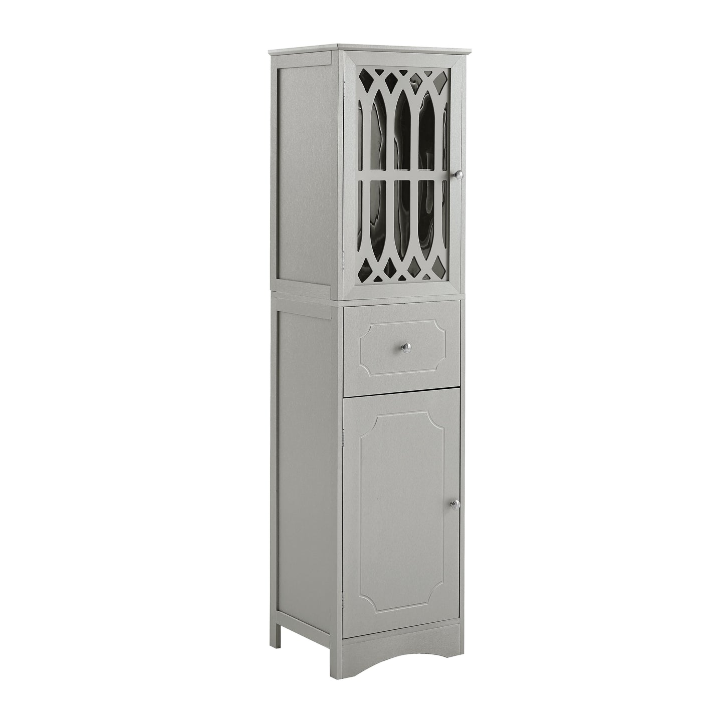 Tall Bathroom Cabinet, Freestanding Storage Cabinet with Drawer and Doors, MDF Board, Acrylic Door, Adjustable Shelf, Grey - Korvel