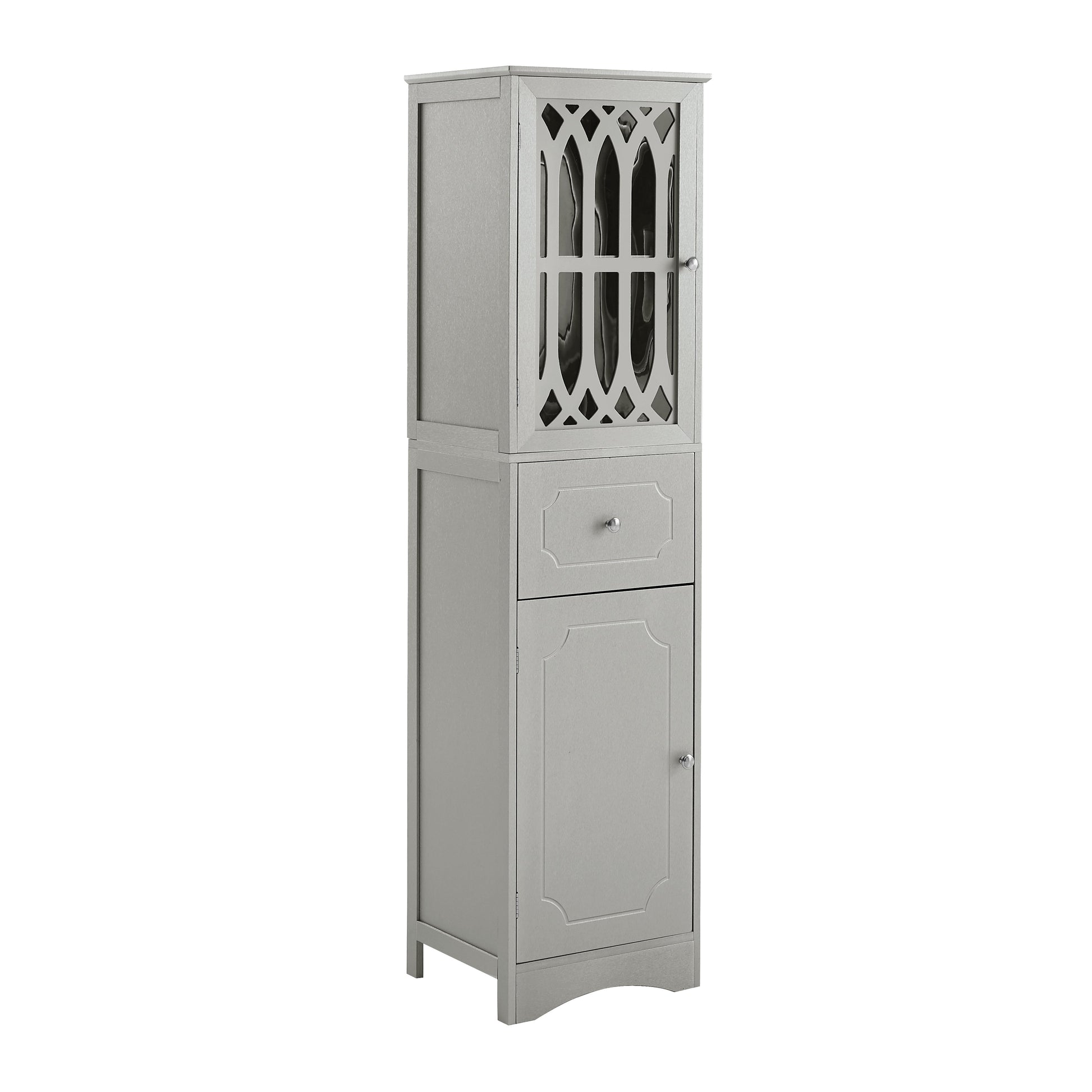 Tall Bathroom Cabinet, Freestanding Storage Cabinet with Drawer and Doors, MDF Board, Acrylic Door, Adjustable Shelf, Grey - Korvel