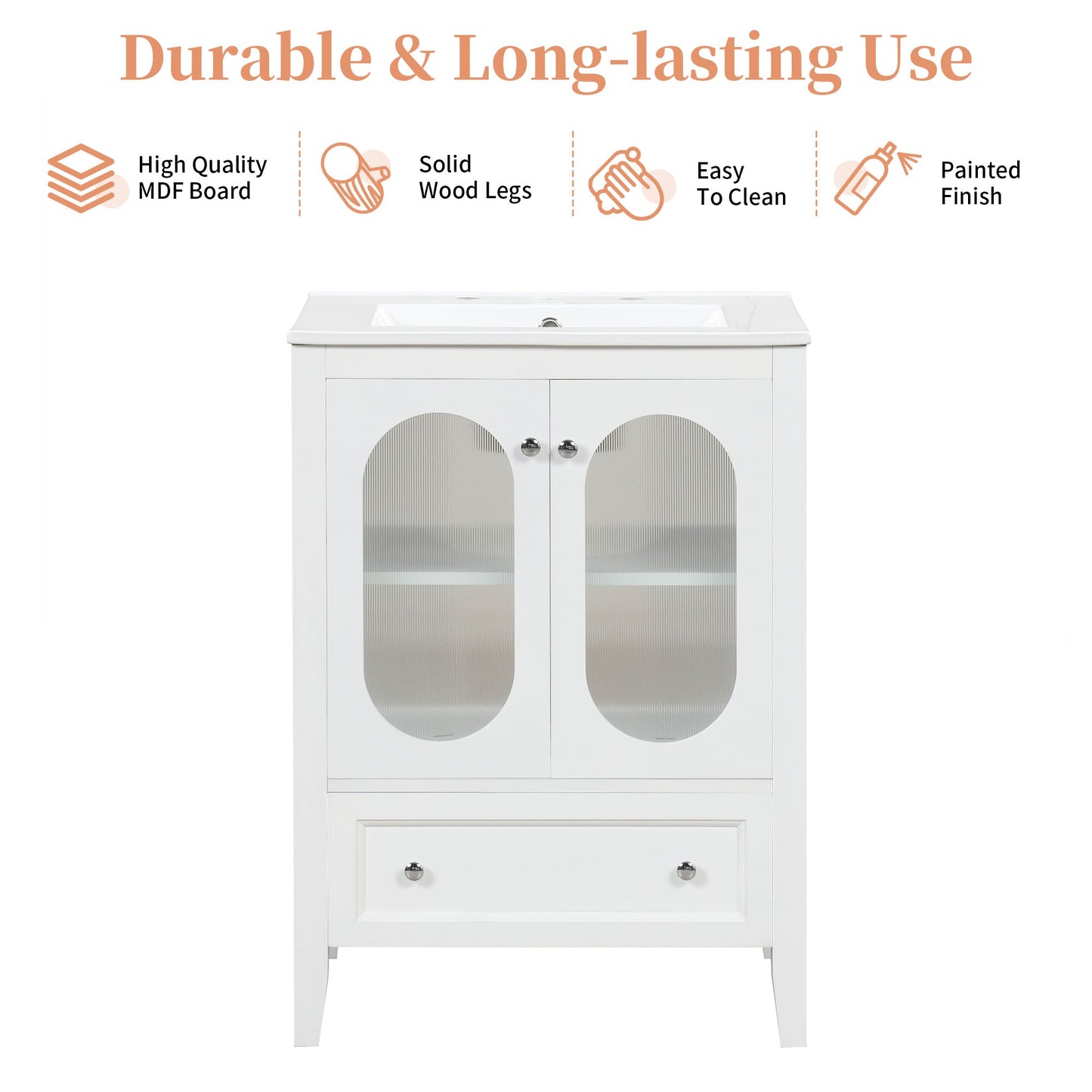 Meuble de salle de bain blanc de 24" avec lavabo et rangement