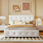 Upholstered Platform Bed with Classic Headboard and 4 Drawers No Box Spring Needed Linen Fabric Queen Size White - Korvel