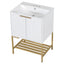 24" Bathroom Vanity with Sink, Bathroom Vanity Cabinet with Two Doors and Gold Metal Frame, Open Storage Shelf, White - Korvel