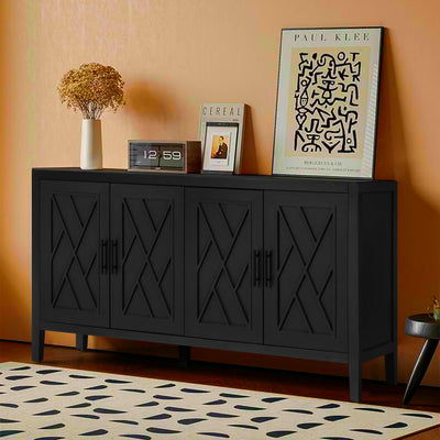 4 Door Wooden Twill Sideboard - Vintage Black & Dark Walnut