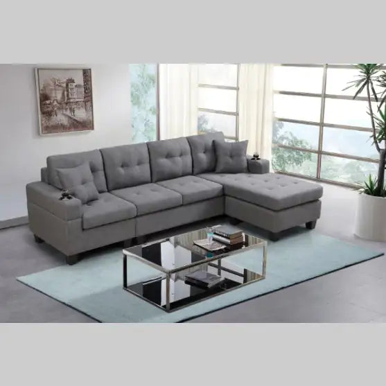 Sofá Seccional de Tela Gris Premium
