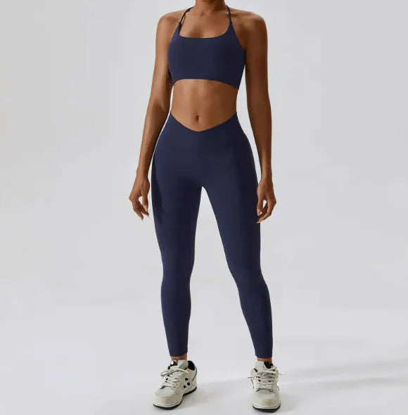 Traje de Yoga Deportivo con Diseño de Rayas en la Espalda