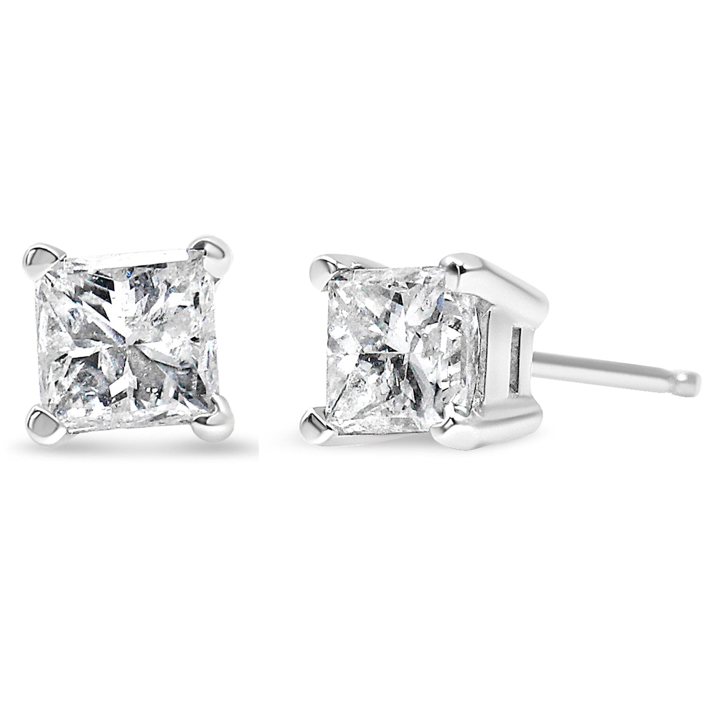 Boucles d'oreilles en diamant taille princesse certifiées AGS 2/5 Cttw en or blanc 14K
