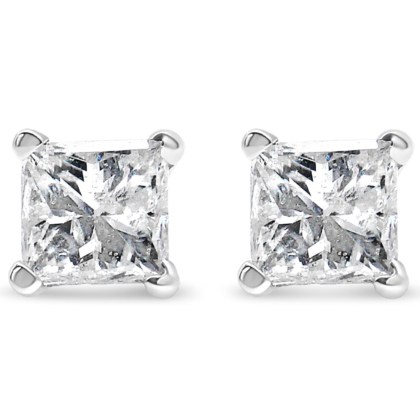 Boucles d'oreilles en diamant taille princesse certifiées AGS 2/5 Cttw en or blanc 14K