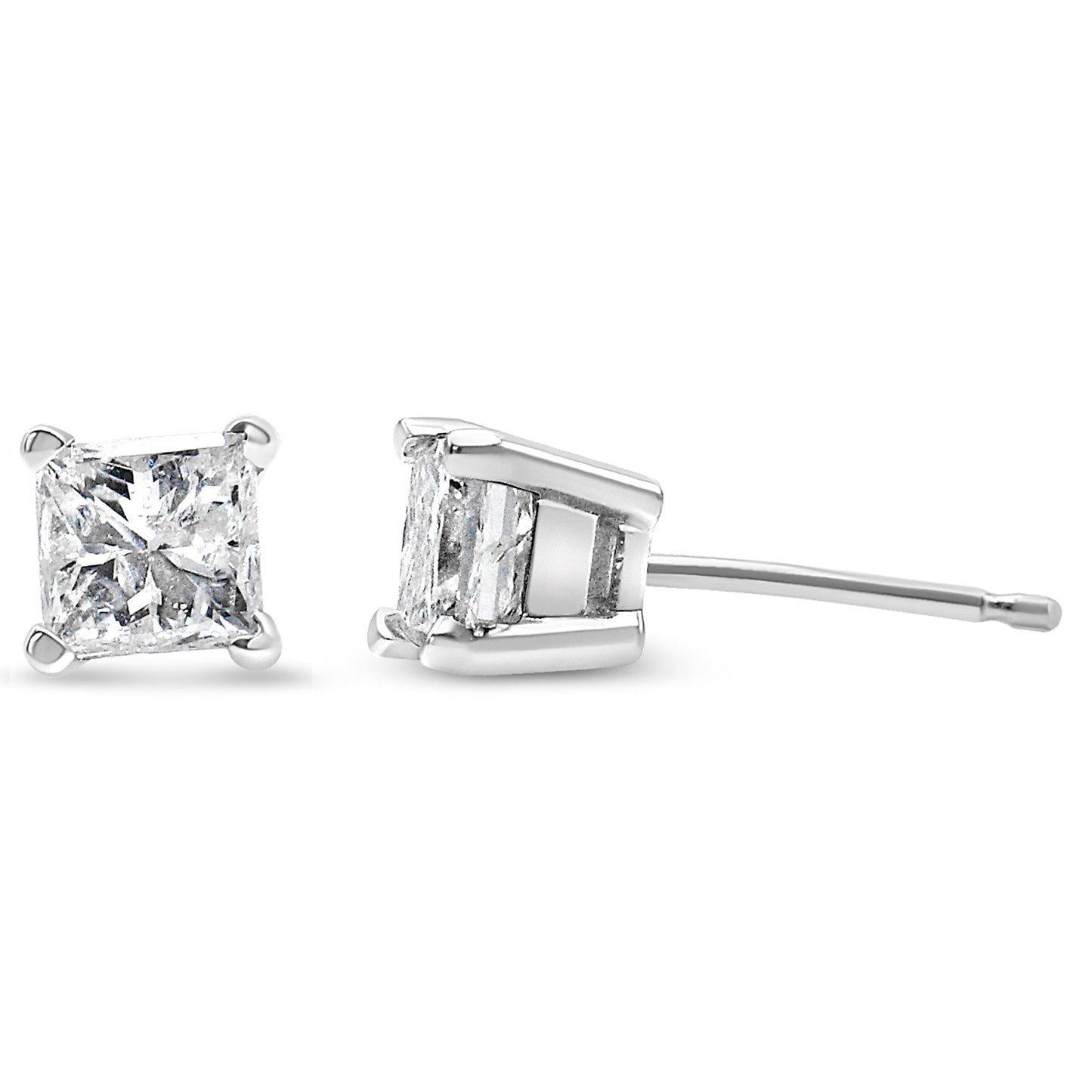 Boucles d'oreilles en diamant taille princesse certifiées AGS 2/5 Cttw en or blanc 14K