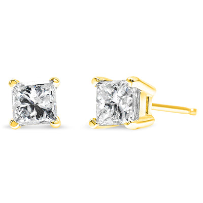 Pendientes de diamante en corte princesa de oro amarillo de 14K certificados por IGI