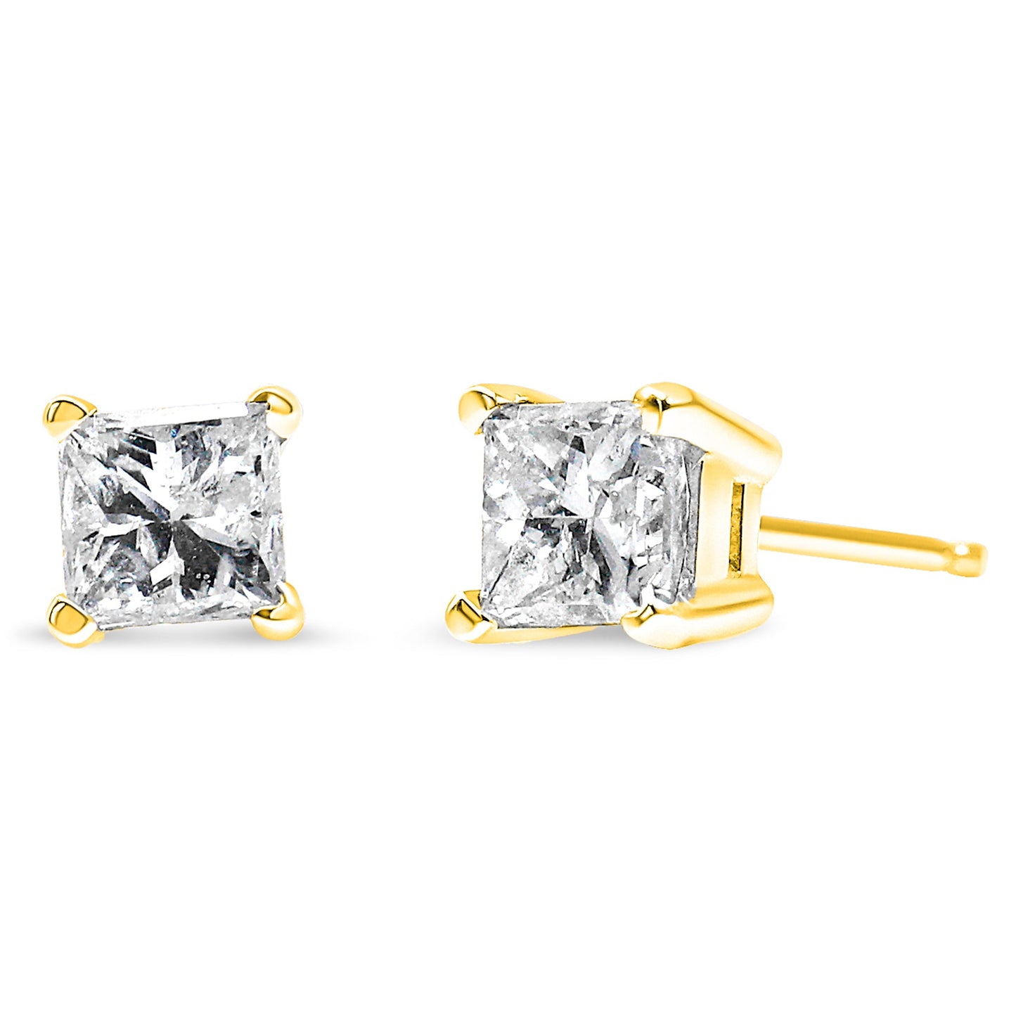 Boucles d'oreilles en diamant solitaire taille princesse en or jaune 14K