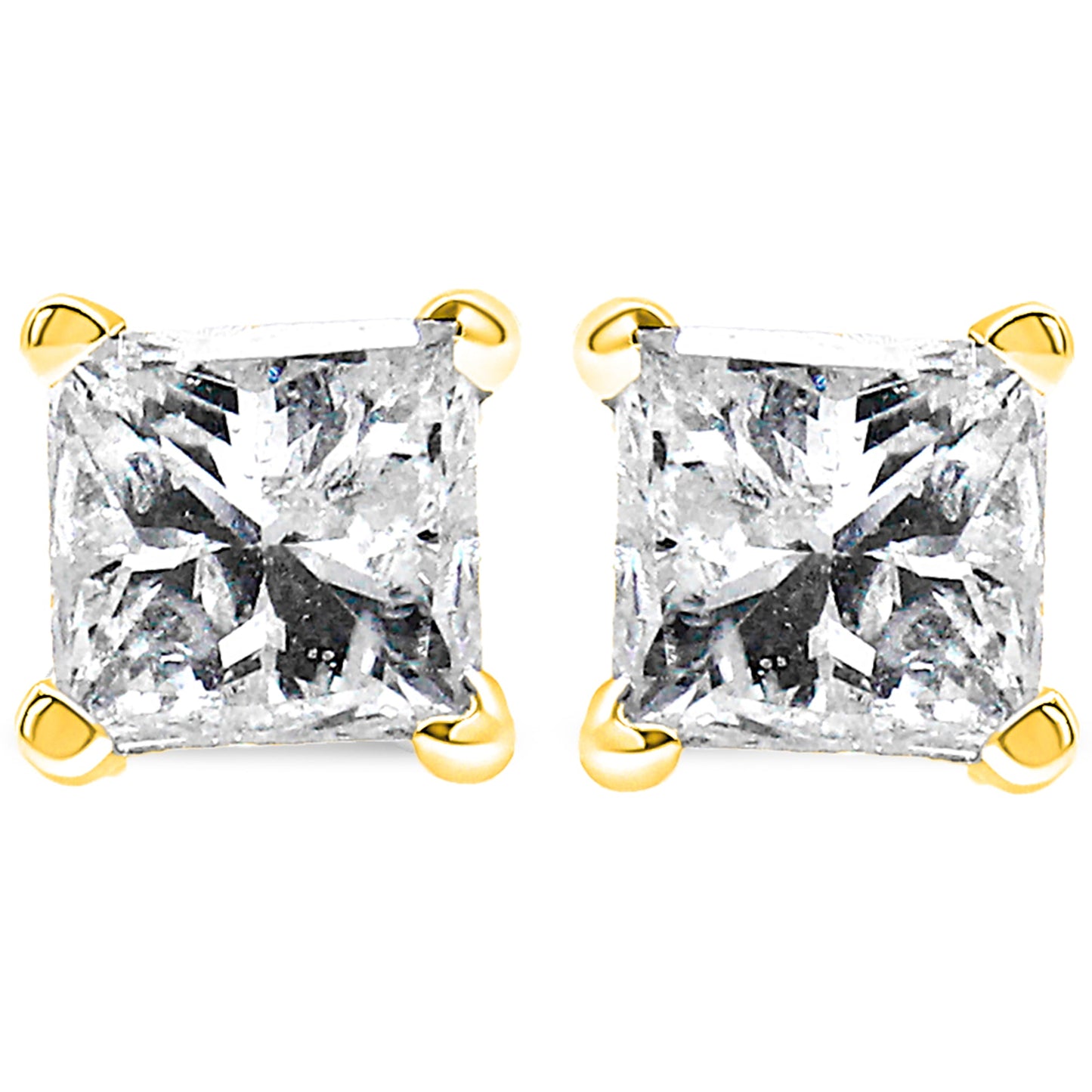 Boucles d'oreilles en diamant solitaire taille princesse en or jaune 14K