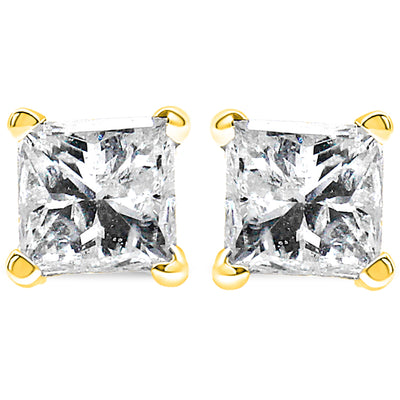 Pendientes de diamante en corte princesa de oro amarillo de 14K certificados por IGI