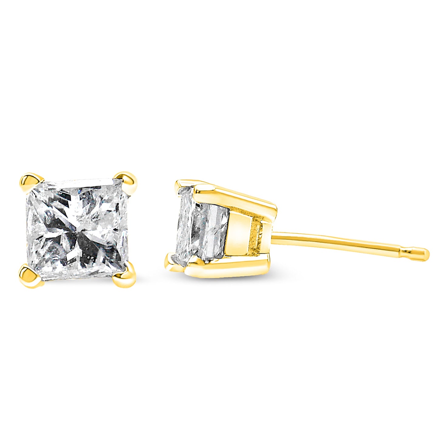 Boucles d'oreilles en diamant solitaire taille princesse en or jaune 14K