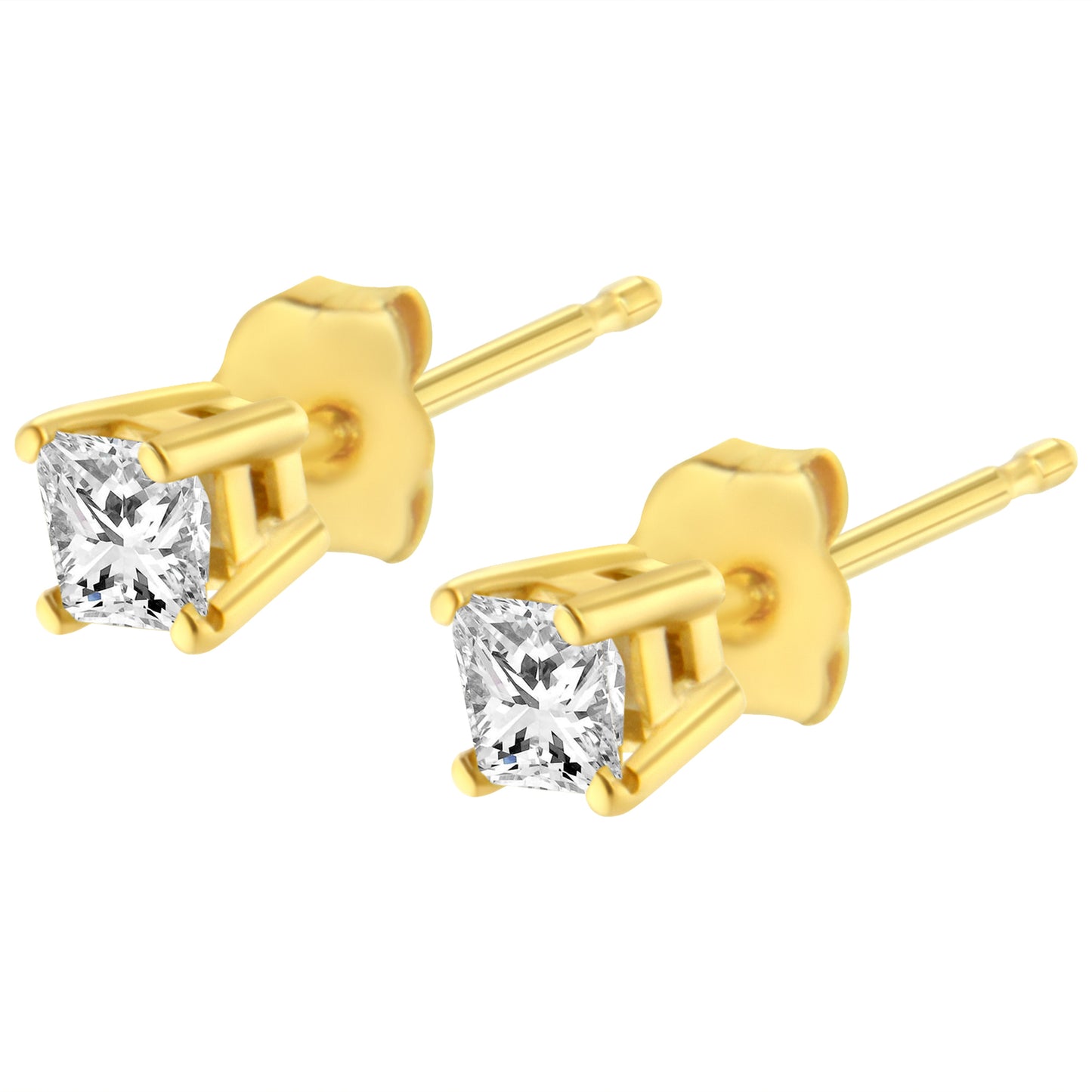 Boucles d'oreilles en diamant solitaire taille princesse en or jaune 14K