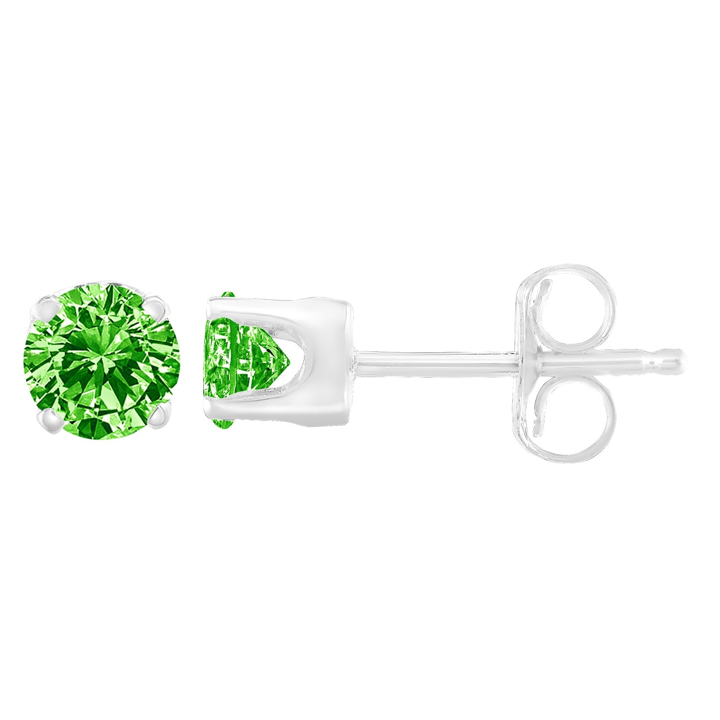 Pendientes de Stud de Diamante Verde Cortado en Brillante de Plata Esterlina .925