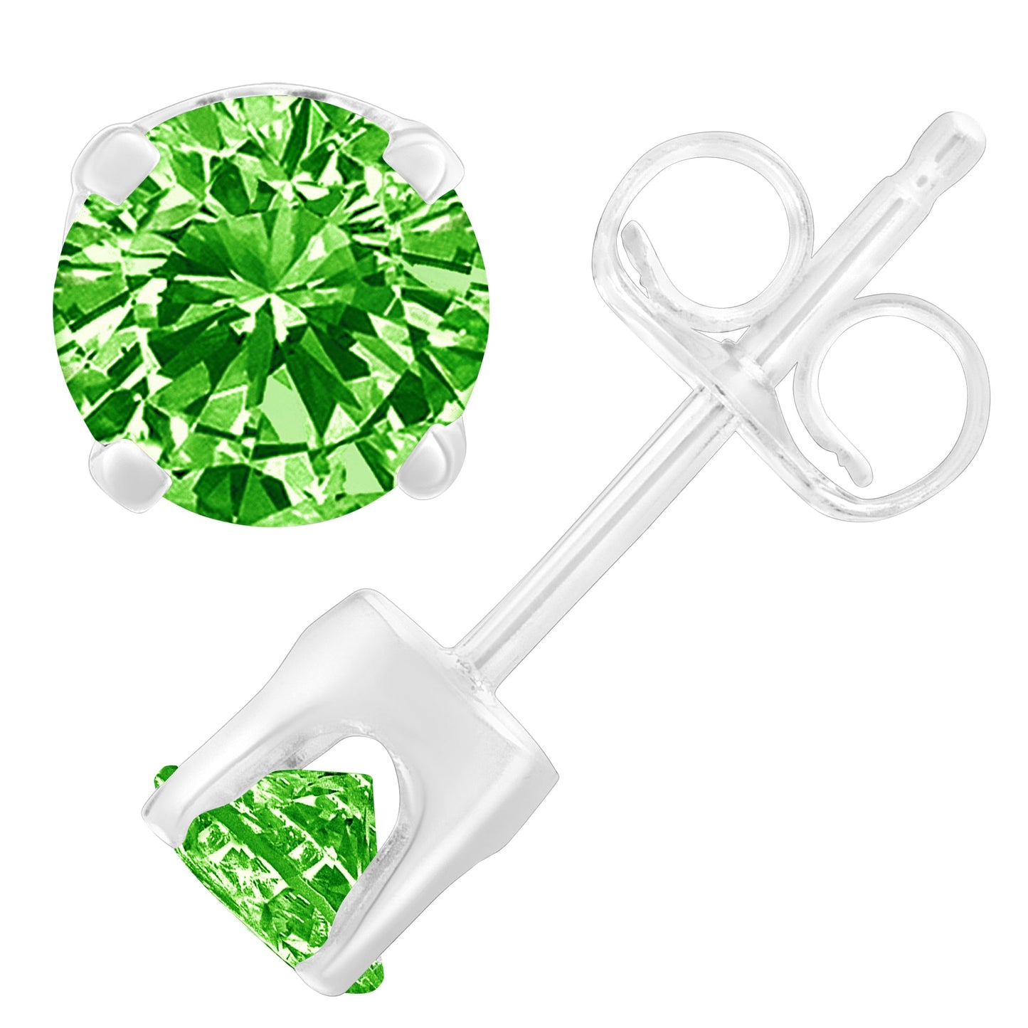 Pendientes de Stud de Diamante Verde Cortado en Brillante de Plata Esterlina .925