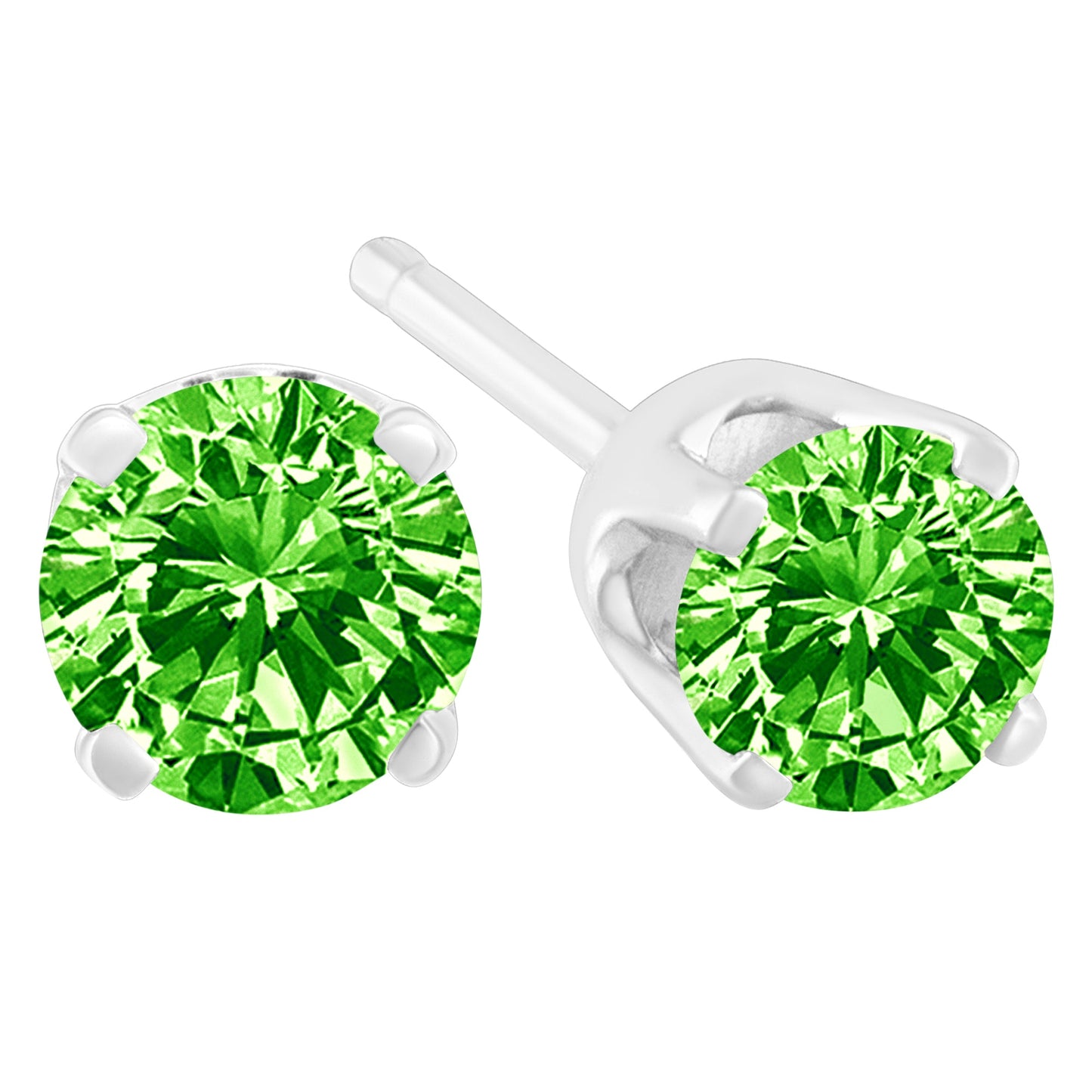 Pendientes de Stud de Diamante Verde Cortado en Brillante de Plata Esterlina .925