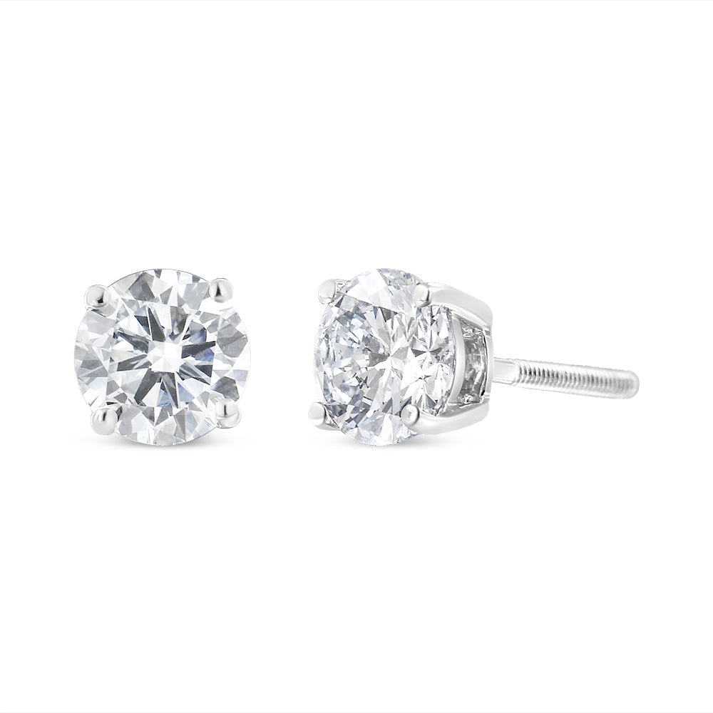 Pendientes de Stud de Diamante Cortado Brillante Redondo de 1.5 Cttw en Oro Blanco de 14K