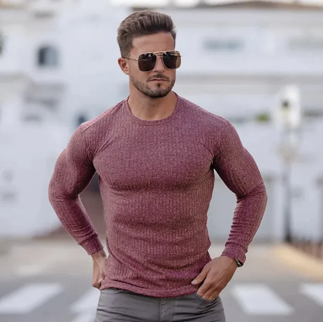 Camiseta Deportiva de Manga Larga Ajustada para Hombre