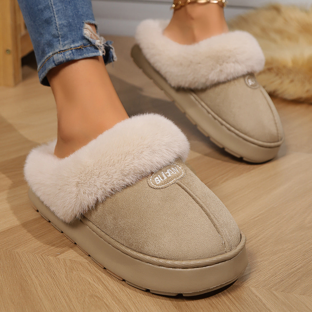 Zapatillas de piel sintética acogedoras para mujeres, ideales para uso en interiores y exteriores