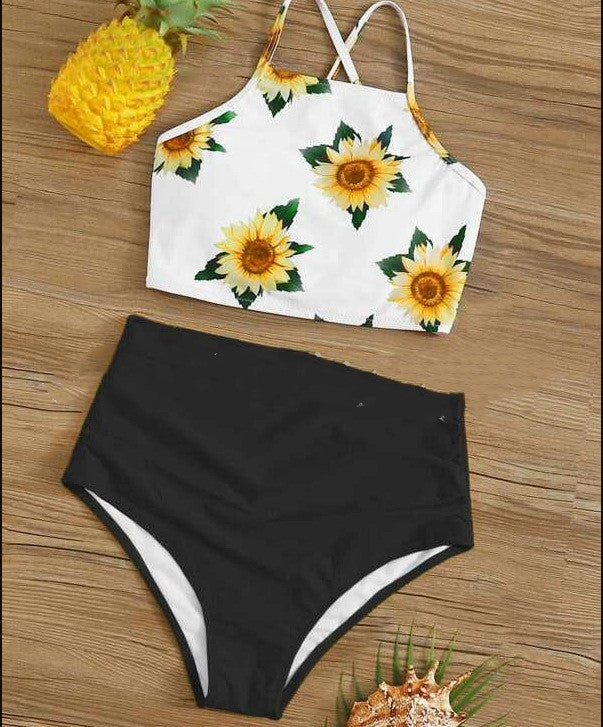 Conjunto de Bikini Floral de Cintura Alta para Mujeres