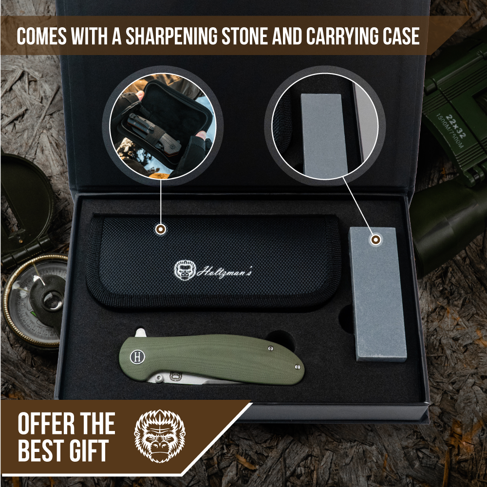 The Straight Back Folding Pocket Knife Giftset for Men and Women (Silver and Green) - Korvel