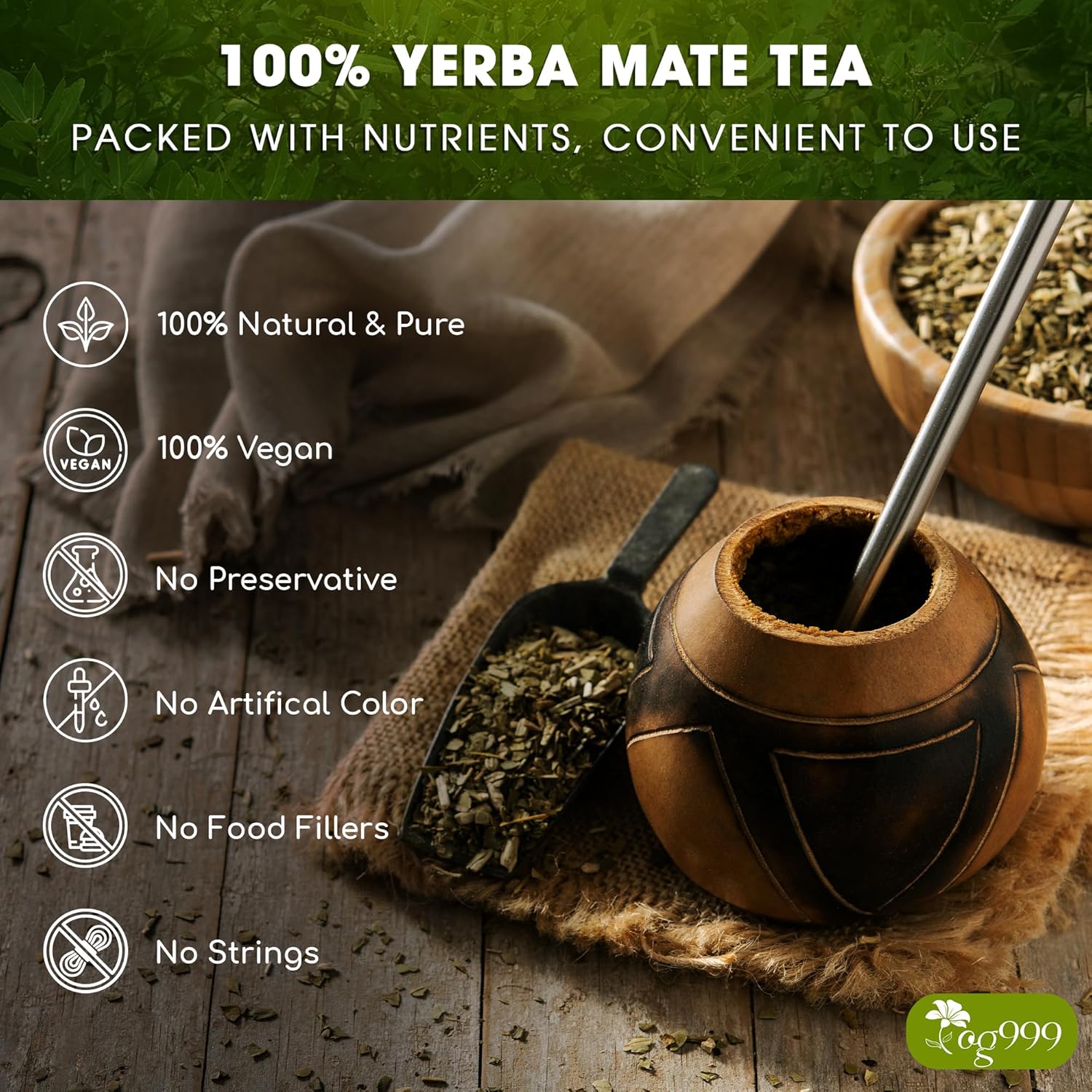 Yerba Mate Tea Bags, Hi-Caffeine, Unsmoked Yerba Mate Tea Bags, Super-Green Yerba Mate, No Dust - Korvel