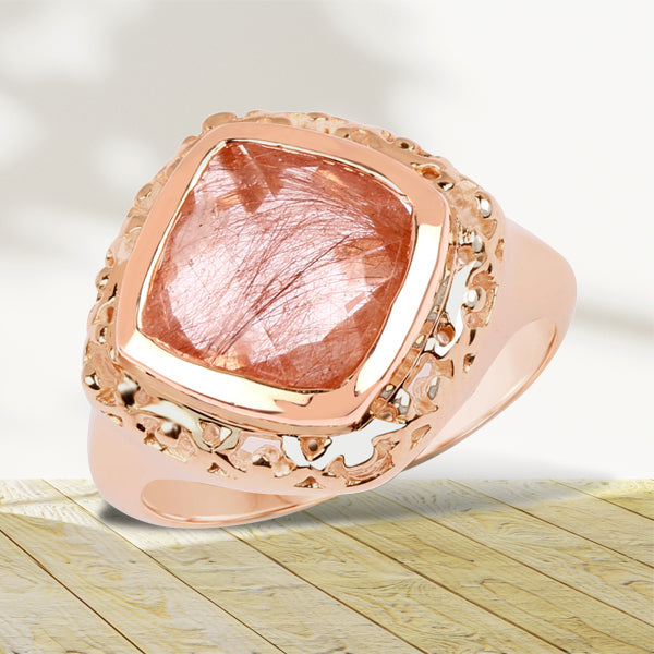 Anillo de Rutile Rosa de 3.25 Quilates Baño de Oro Rosa de 14K
