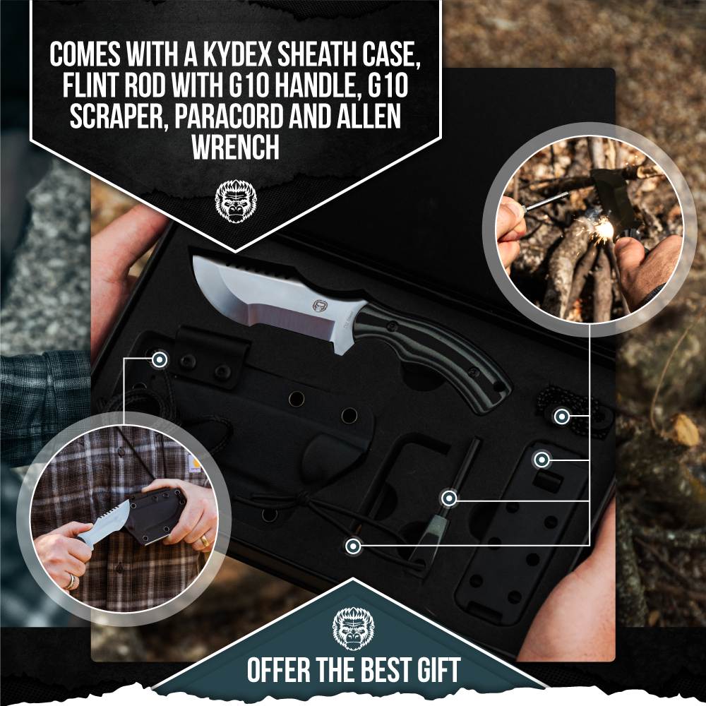 The Baby Tracker D2 Steel Bushcraft Survival Neck Knife Gift Set (Black and Gray) - Korvel