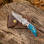 Exquisite Custom Damascus Steel EDC Folding Knife – Unique Wood Handle, 3-Inch Blade, Leather Sheath – Perfect for Weddings - Korvel