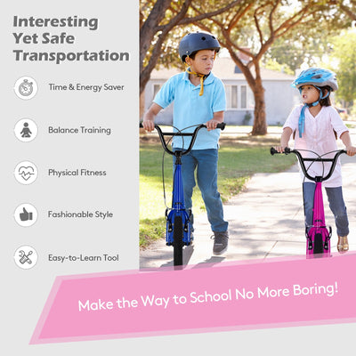 Height Adjustable Pink Kick Scooter with 12-Inch Wheels