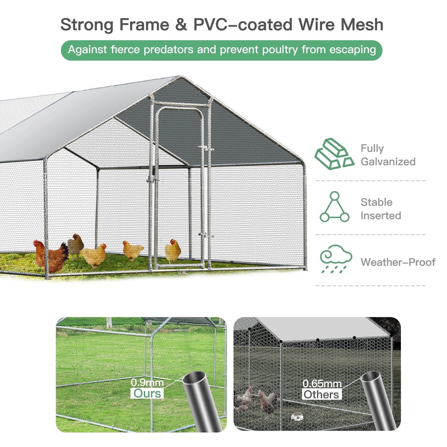 Large Walk-In Shade Cage Chicken Coop with Roof Cover - 13'