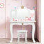 Kids Makeup Dressing Table with Tri-fold Mirror and Stool - White