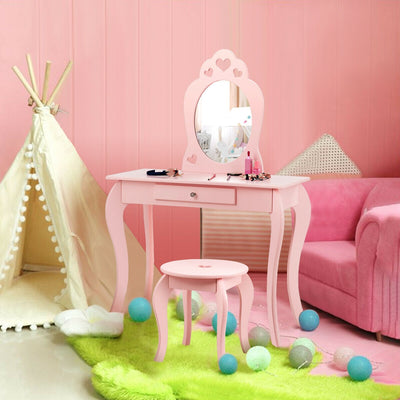 Ensemble de table de maquillage pour enfants princesse avec miroir - Rose