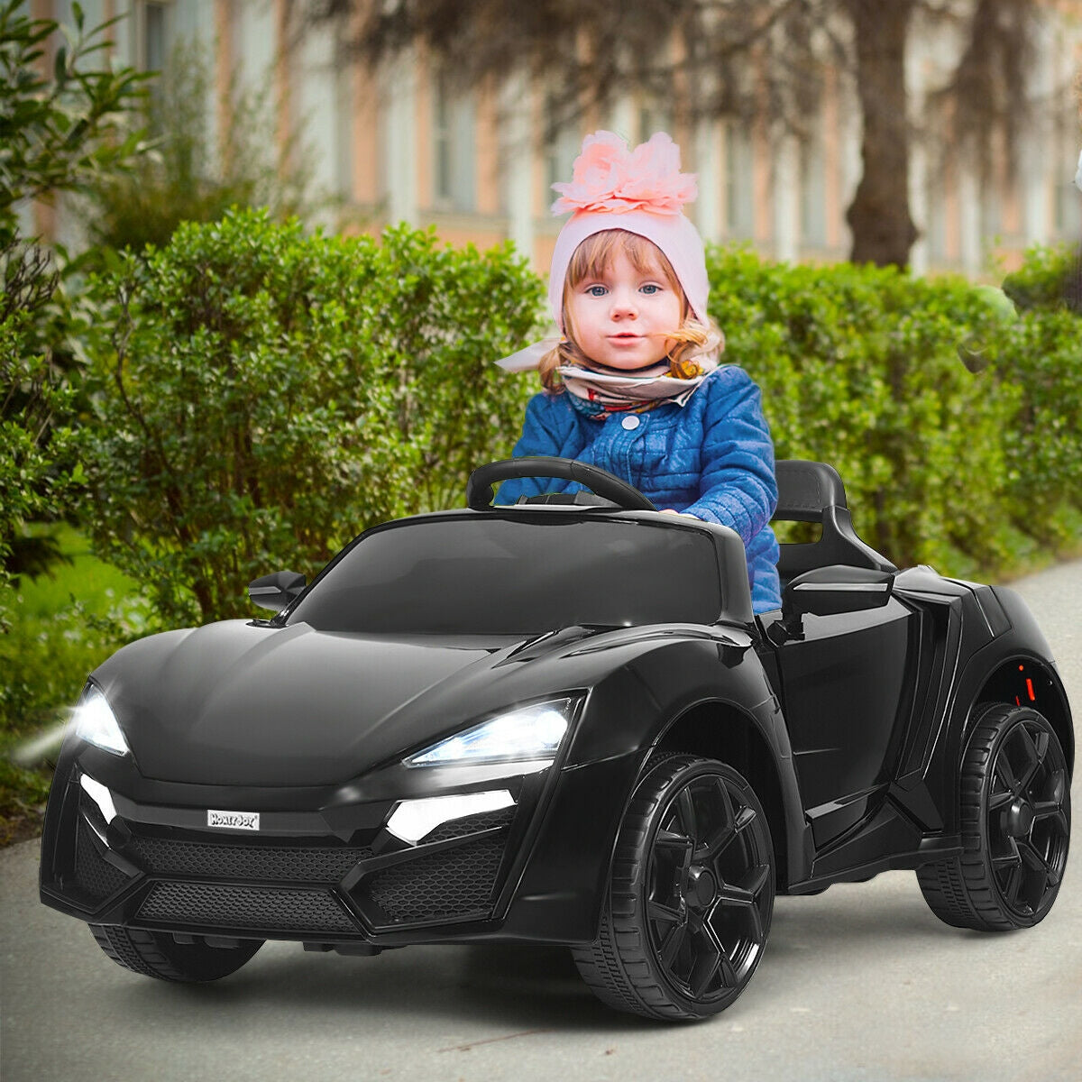12V 2.4G RC Electric Vehicle with Lights - Black