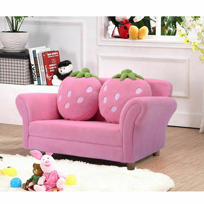 Fauteuil Canapé avec Accoudoirs en Forme de Fraise pour Enfants avec 2 Jolis Oreillers - Rose