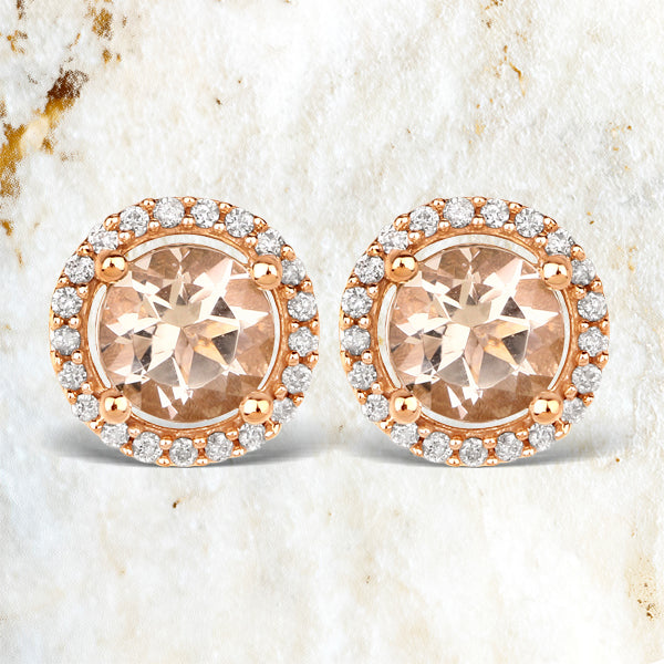 Pendientes Halo de Morganita y Diamante Blanco de 0.93 Quilates
