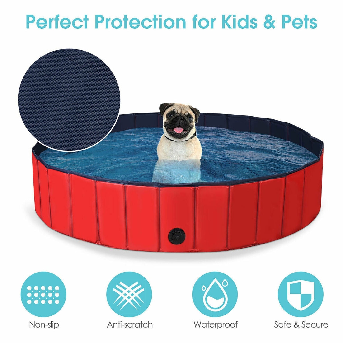 63 Inch Foldable Leakproof Pet Pool for Dogs, Cats, and Kids - Red