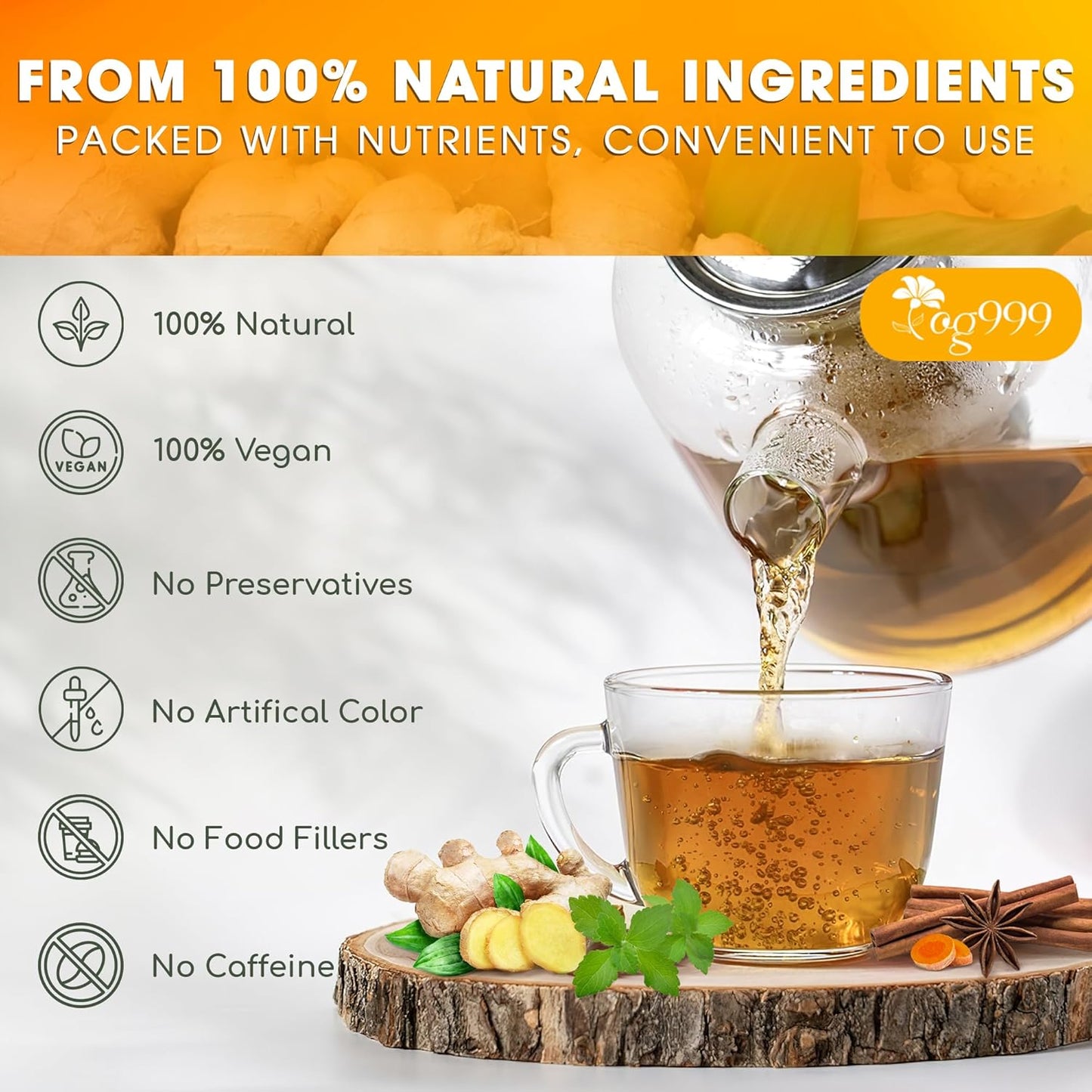 Mezcla de Té Herbal Premium de Jengibre, Cúrcuma y Canela