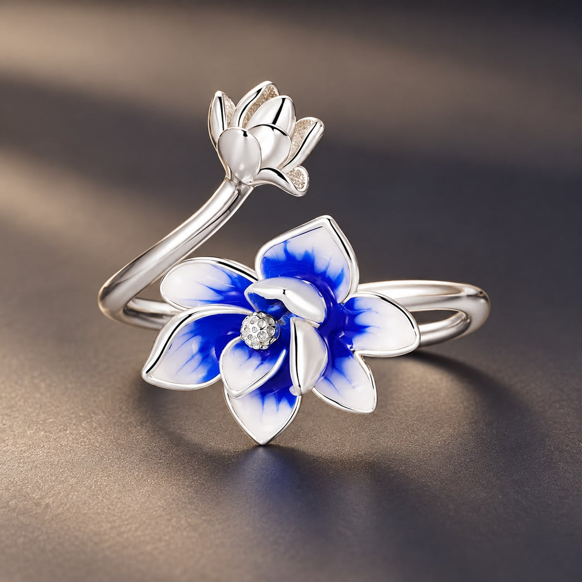 Anillo de Flor de Esmalte de Plata Esterlina 925
